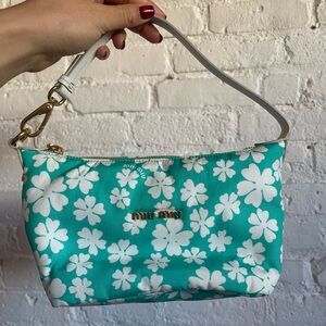 MIU MIU Nylon Magnolia Print Mini Spirit Cire Bag Giada White